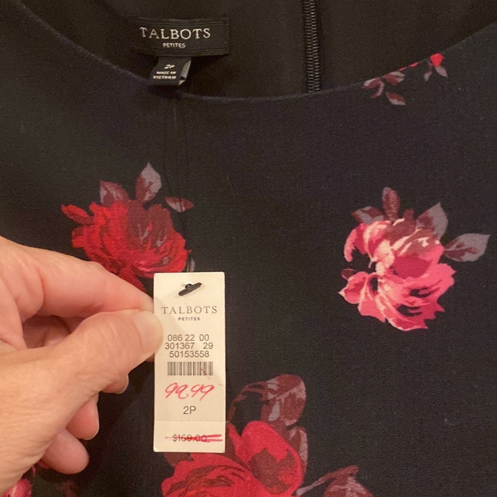 2 petite  Talbots black dress with flowers - NWT - Picture 2 of 3